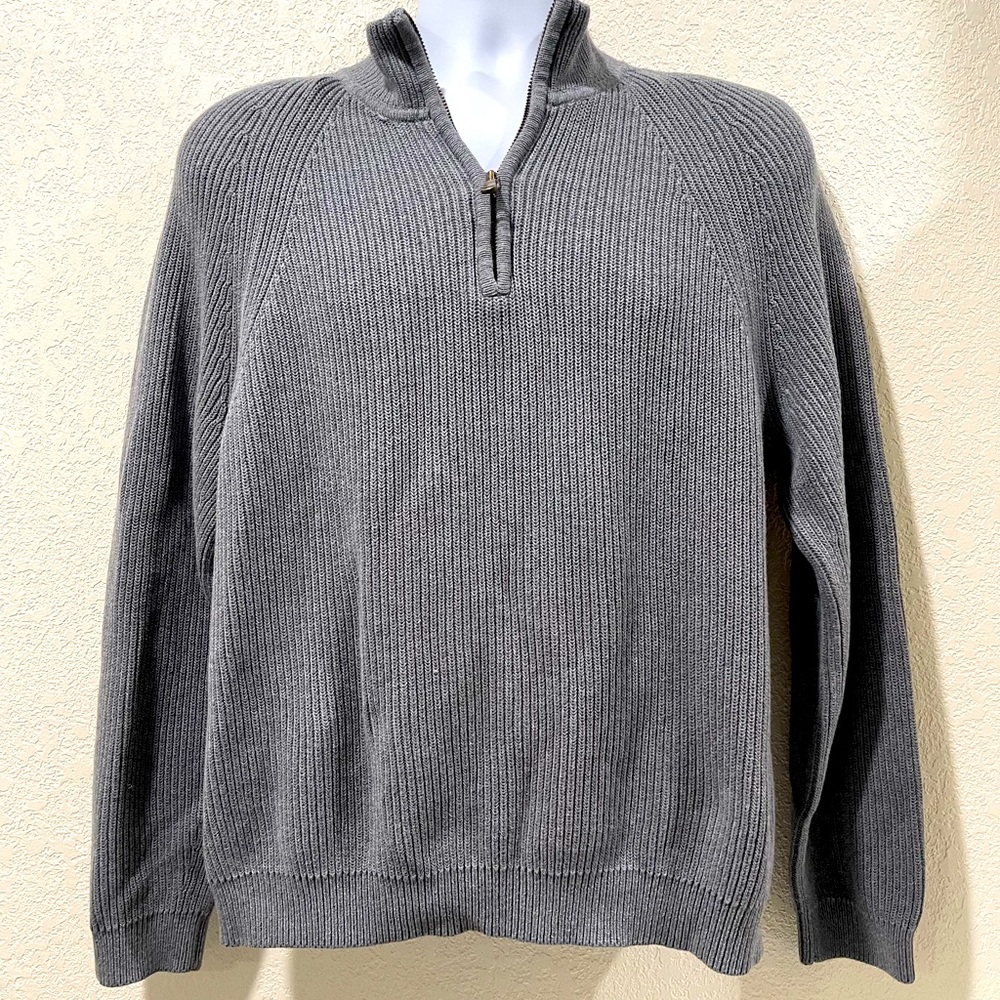 Vintage Express Men’s Cable Zip Knit Sweater in gray Size L